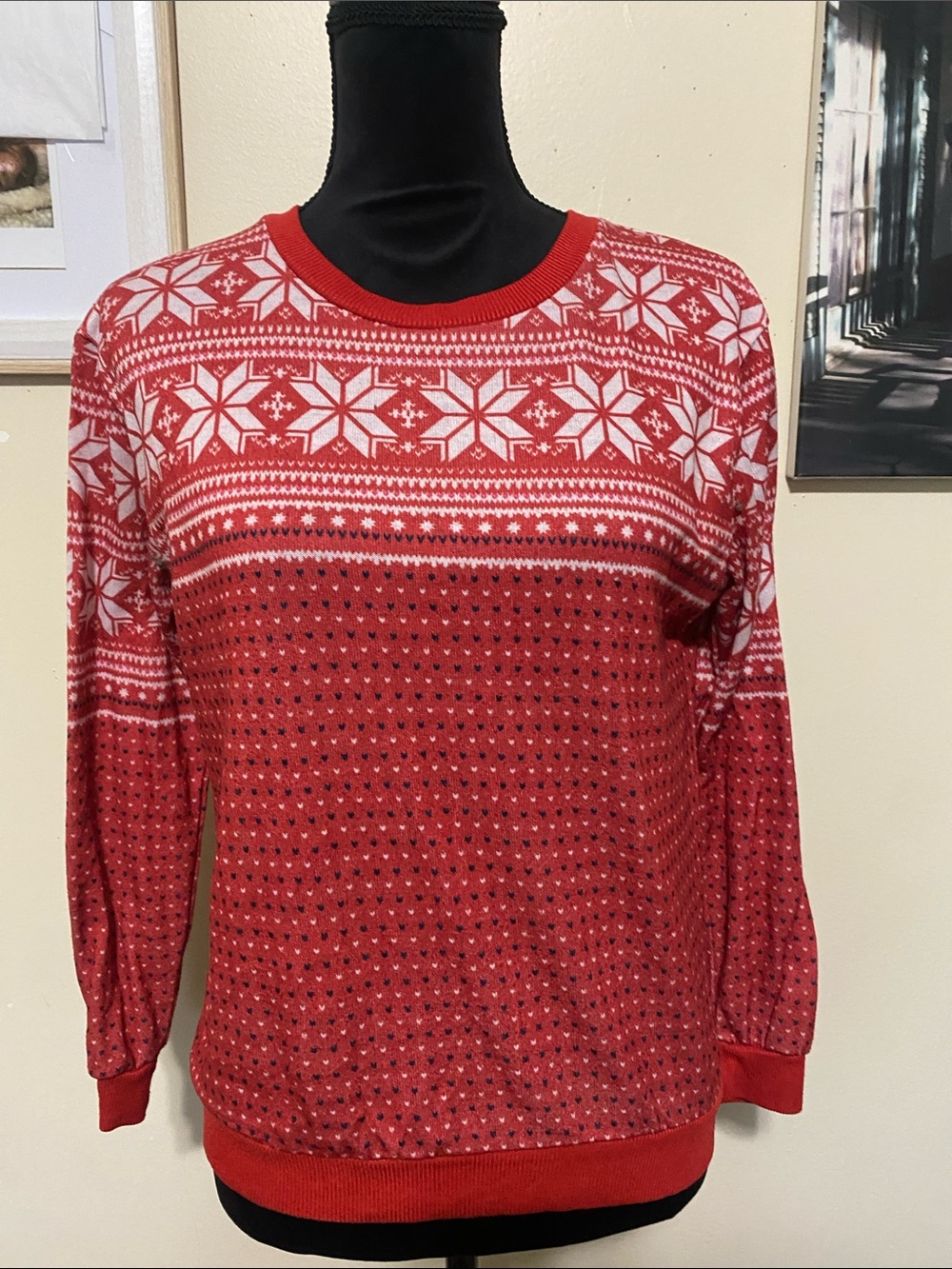 Jordann Women’s Red Fair Isle Shirt Sz Small
